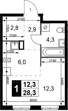 Студия, 28.3 м², 10/10 этаж, ЖК «1-й Химкинский»