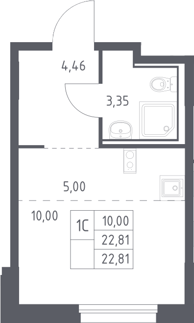 Студия, 22.81 м², 11/13 этаж, ЖК «Прибрежный Парк»