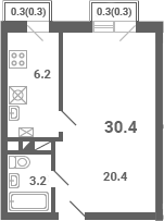 1-комн., 29.8 м², 2/4 этаж, ЖК «Южная Долина»