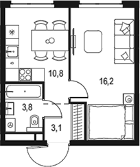 1-комн., 33.9 м², 12/12 этаж, ЖК «Левел Мичуринский»