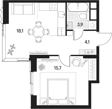 2-комн., 41.8 м², 5/22 этаж, ЖК «Клубный город на реке Примавера»