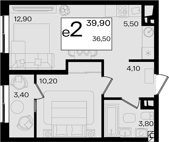 2-комн. квартира, 36.5 м² в ЖК Патрики — фото 3