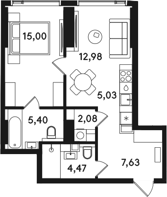 2-комн., 52.59 м², 14/41 этаж, ЖК «СОЛОС»