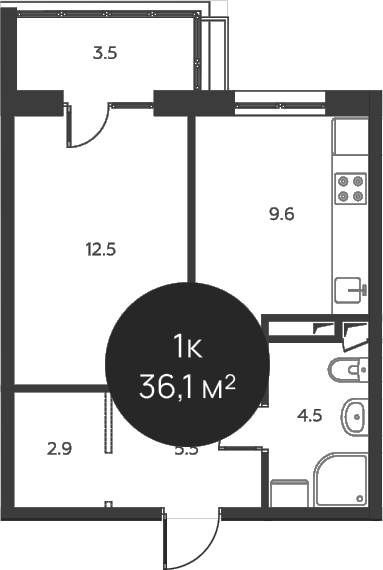 1-комн., 35 м², 2/3 этаж, ЖК «Павлово 3»
