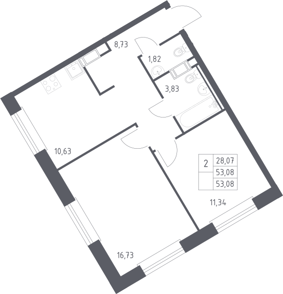 2-комн., 53.08 м², 9/22 этаж, ЖК «ЭкоБунино»