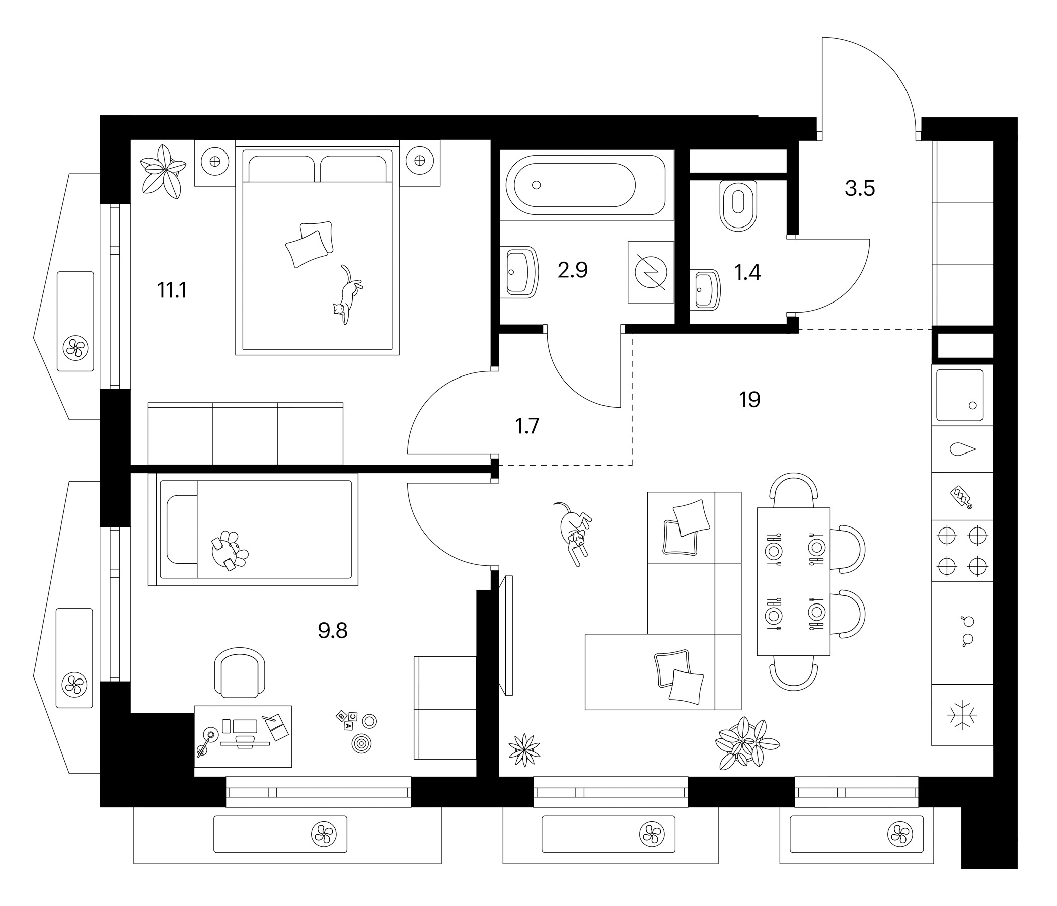 2-комн., 49.4 м², 6/23 этаж, ЖК «Мичуринский парк»