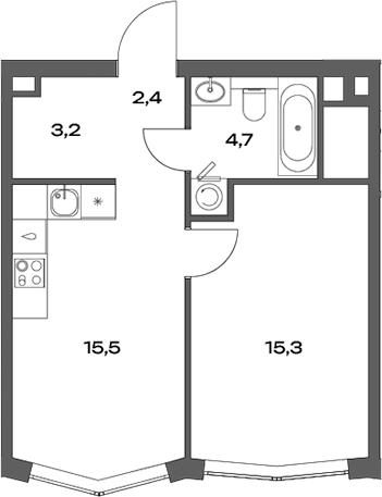 2-комн., 41.1 м², 20/30 этаж, ЖК «Акценты»