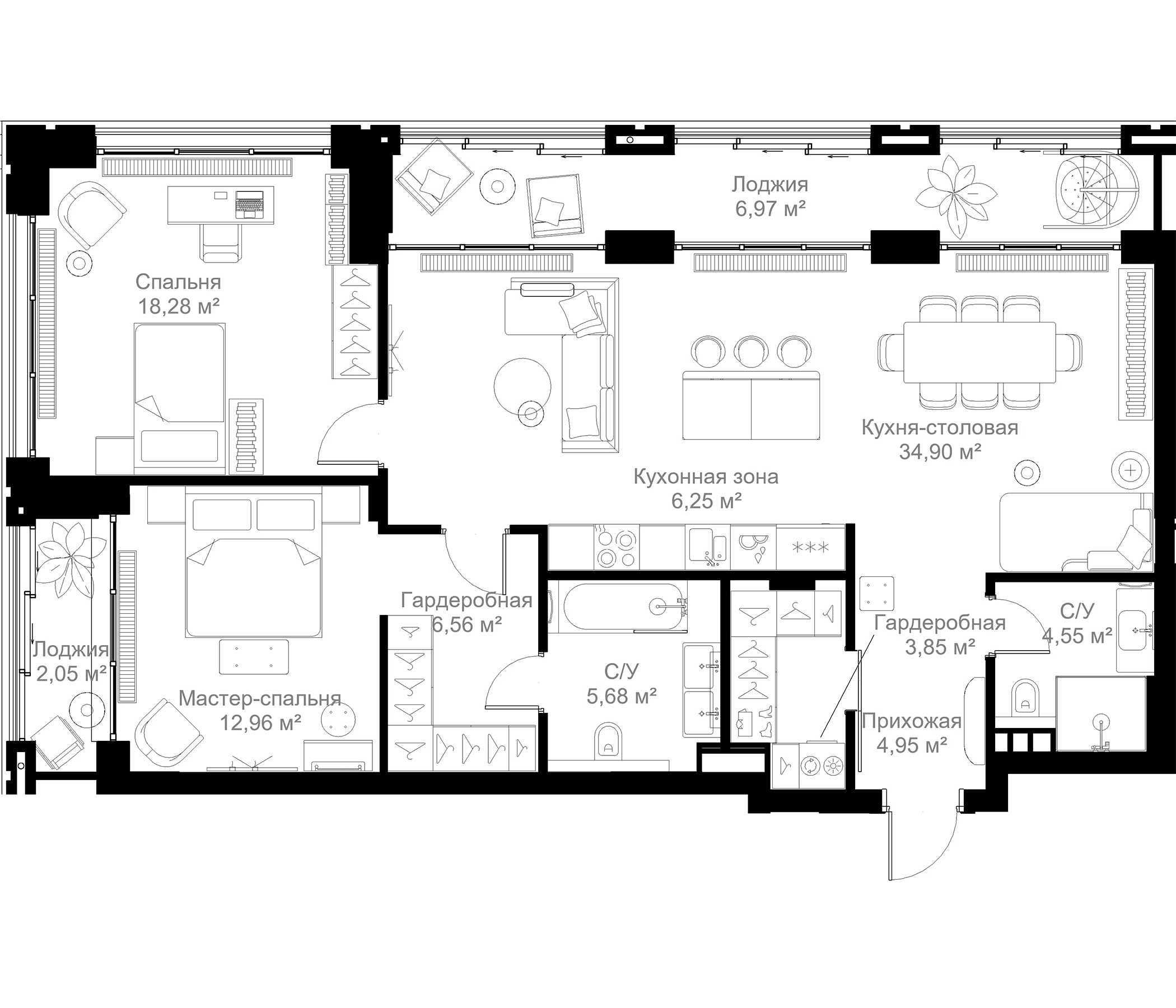 2-комн., 97.98 м², 2/6 этаж, ЖК «МЫС»