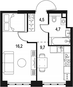 1-комн., 35.1 м², 15/49 этаж, ЖК «Левел Южнопортовая»