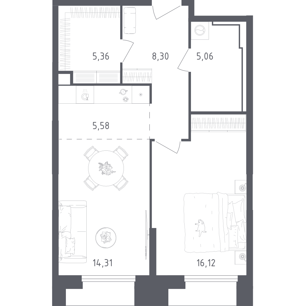 2-комн., 54.73 м², 11/28 этаж, ЖК «Скай Спутник»