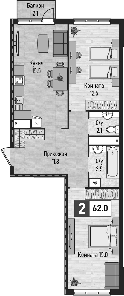 2-комн. Живописный