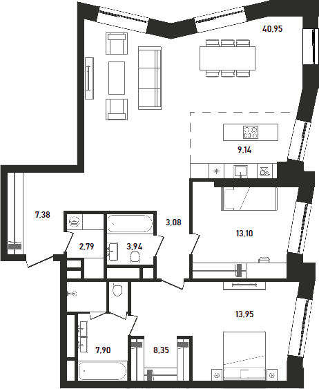 2-комн., 110.58 м², 28/33 этаж, ЖК «Репаблик»