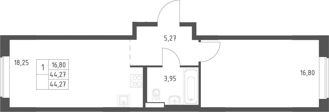 2-комн., 44.27 м², 6/12 этаж, ЖК «Большое Юрлово»
