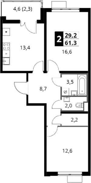 2-комн., 59 м², 20/22 этаж, ЖК «Южная Битца»