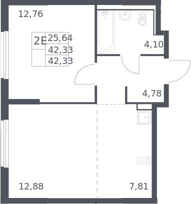 2-комн., 42.33 м², 7/17 этаж, ЖК «Пригород Лесное»