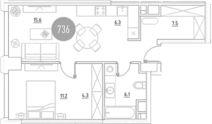 2-комн., 51 м², 2/29 этаж, ЖК «ВЭРИ на Ботанической»