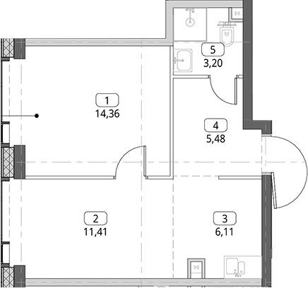 2-комн., 40.56 м², 33/56 этаж, ЖК «СИТИДЗЕН»