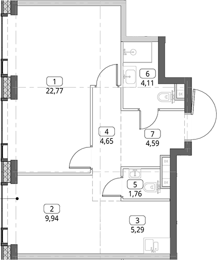 2-комн., 53.11 м², 55/56 этаж, ЖК «СИТИДЗЕН»