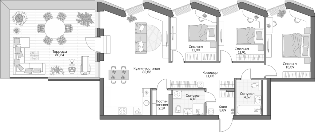 4+ комнаты, 95.16 м², 14/16 этаж, ЖК «Инсайдер»