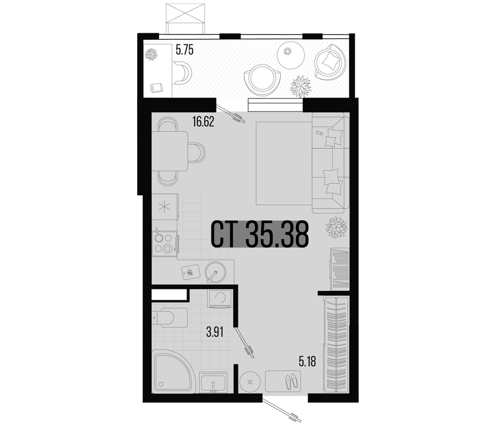 Студия квартира, 26.75 м² в ЖК Цветной бульвар — фото 2