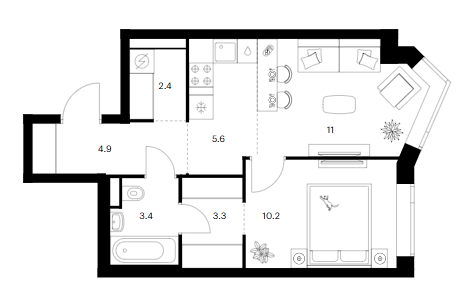 2-комн., 40.8 м², 2/31 этаж, ЖК «Мичуринский парк»