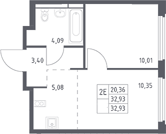 2-комн., 32.93 м², 12/16 этаж, ЖК «Космический Квартал»