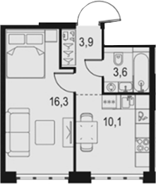 1-комн., 33.9 м², 31/67 этаж, ЖК «Левел Южнопортовая»