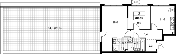 2-комн., 55.2 м², 2/12 этаж, ЖК «Скандинавия»