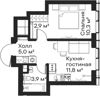 2-комн., 33.9 м², 37/59 этаж, ЖК «Сити Бэй»