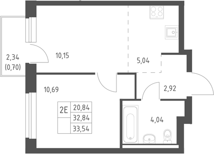 2-комн., 32.84 м², 6/17 этаж, ЖК «Горки Парк»
