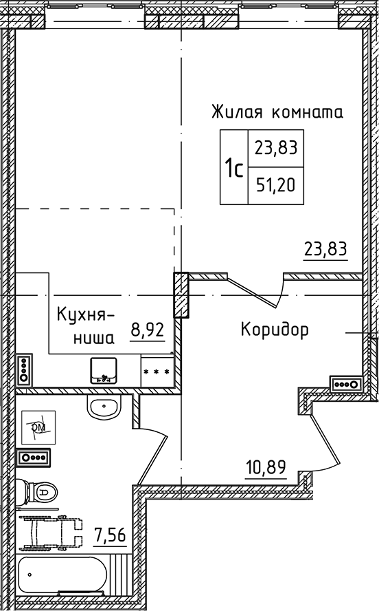 Студия, 51.2 м², 1/5 этаж, ЖК «Зеленый город»