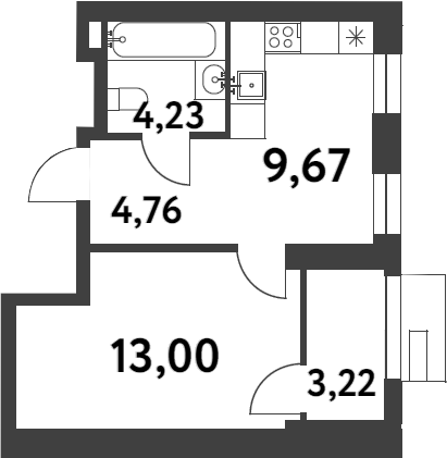 1-комн., 31.66 м², 10/13 этаж, ЖК «Смарт Гарден»