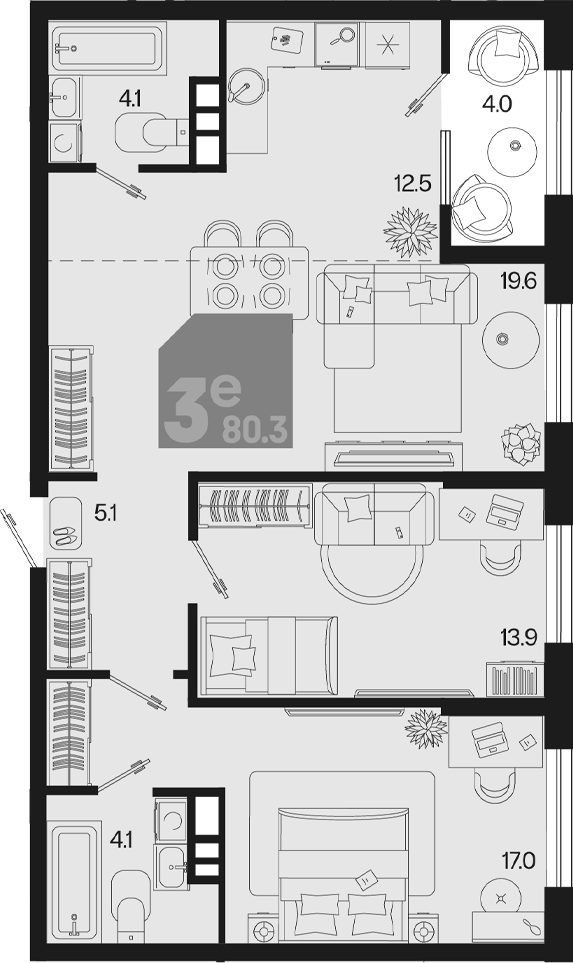3-комн., 76.3 м², 9/9 этаж, ЖК «Первое место» — фото 2