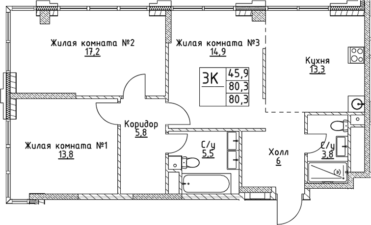 3-комн. ВЭРИ на Миклухо-Маклая