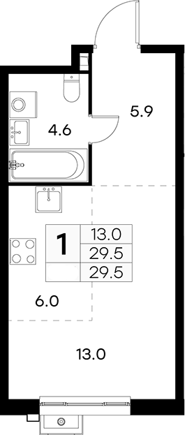 Студия, 29.5 м², 20/23 этаж, ЖК «Куркино 15»