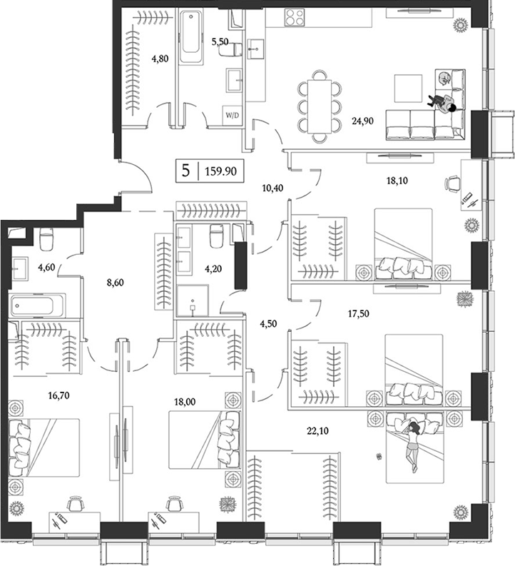 4+ комнаты, 159.9 м², 20/24 этаж, ЖК «Dream Towers»