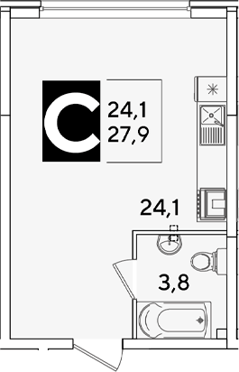 Студия квартира, 27.9 м² в ЖК Самолет — фото 2