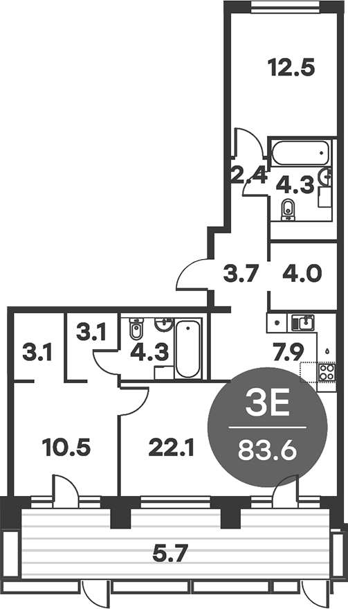 3-комн., 77.9 м², 1/6 этаж, ЖК «Равновесие»