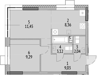2-комн., 43.29 м², 7/21 этаж, ЖК «N'ICE LOFT»