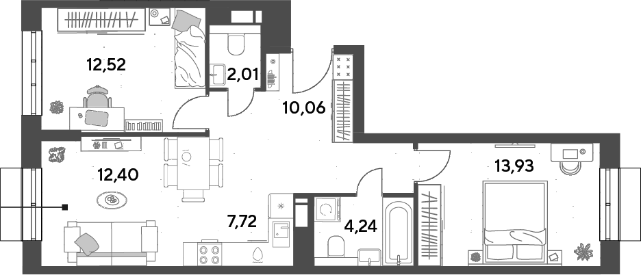 3-комн., 62.88 м², 6/14 этаж, ЖК «Публицист»