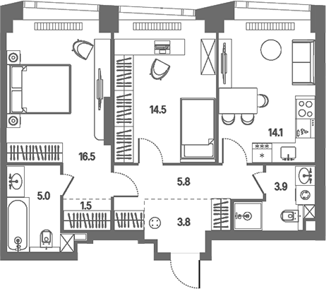 3-комн., 65.1 м², 25/39 этаж, ЖК «КОД Сокольники»