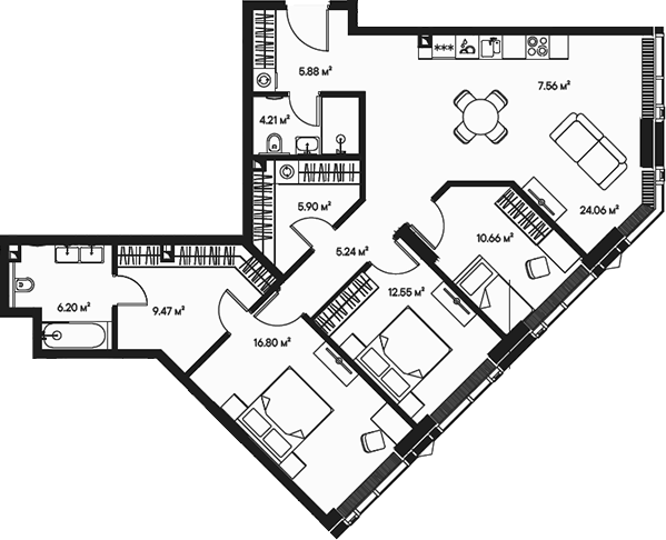 4+ комнаты, 108.53 м², 52/57 этаж, ЖК «Джойс»
