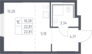 Студия, 22.81 м², 11/17 этаж, ЖК «Пригород Лесное»