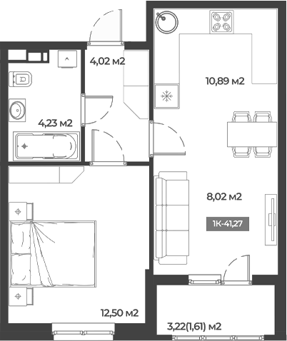 1-комн., 39.66 м², 5/5 этаж, ЖК «Соловей»