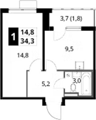 1-комн., 32.5 м², 17/24 этаж, ЖК «1-й Донской»