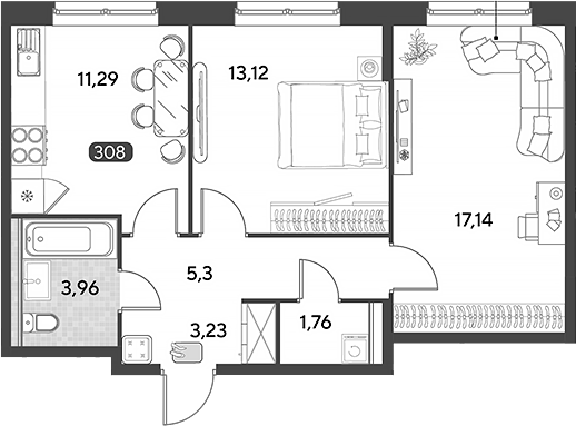 2-комн., 55.8 м², 16/25 этаж, ЖК «Космопарк»