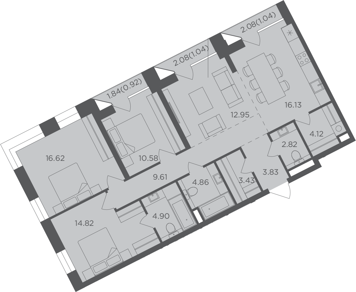 4+ комнаты, 104.8 м², 12/16 этаж, ЖК «FORIVER»