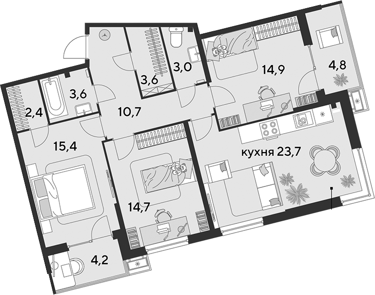 4-комн. квартира, 92 м² в ЖК Парк Победы — фото 2