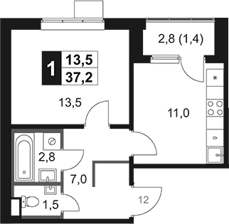 1-комн., 35.8 м², 15/17 этаж, ЖК «1-й Химкинский»