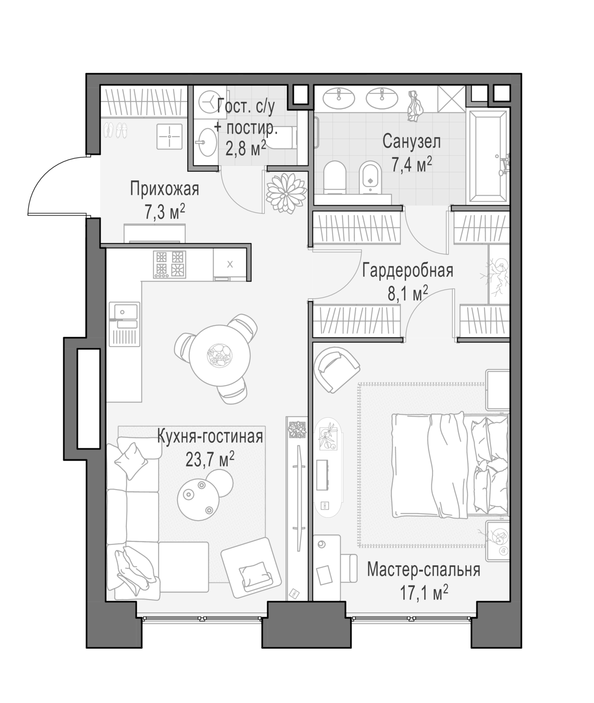 2-комн., 67.1 м², 4/10 этаж, ЖК «Квартал Life Time»